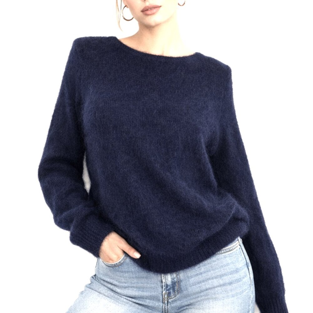 Neil Barrett Sweater L Mohair Blend Navy Fuzzy Knit Minimalist Luxe Skinny Fit